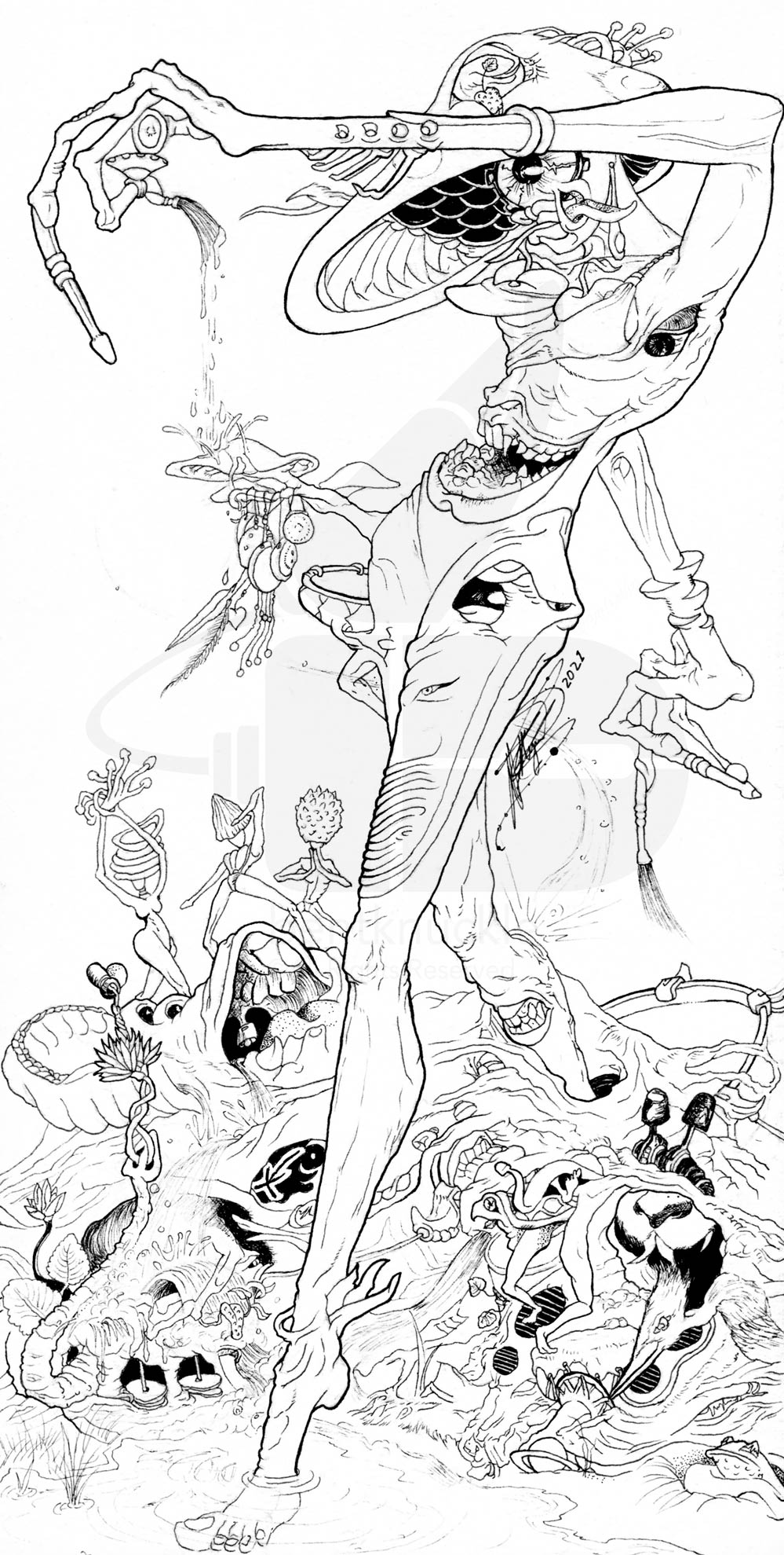 Riddim Hitem Pen and Ink