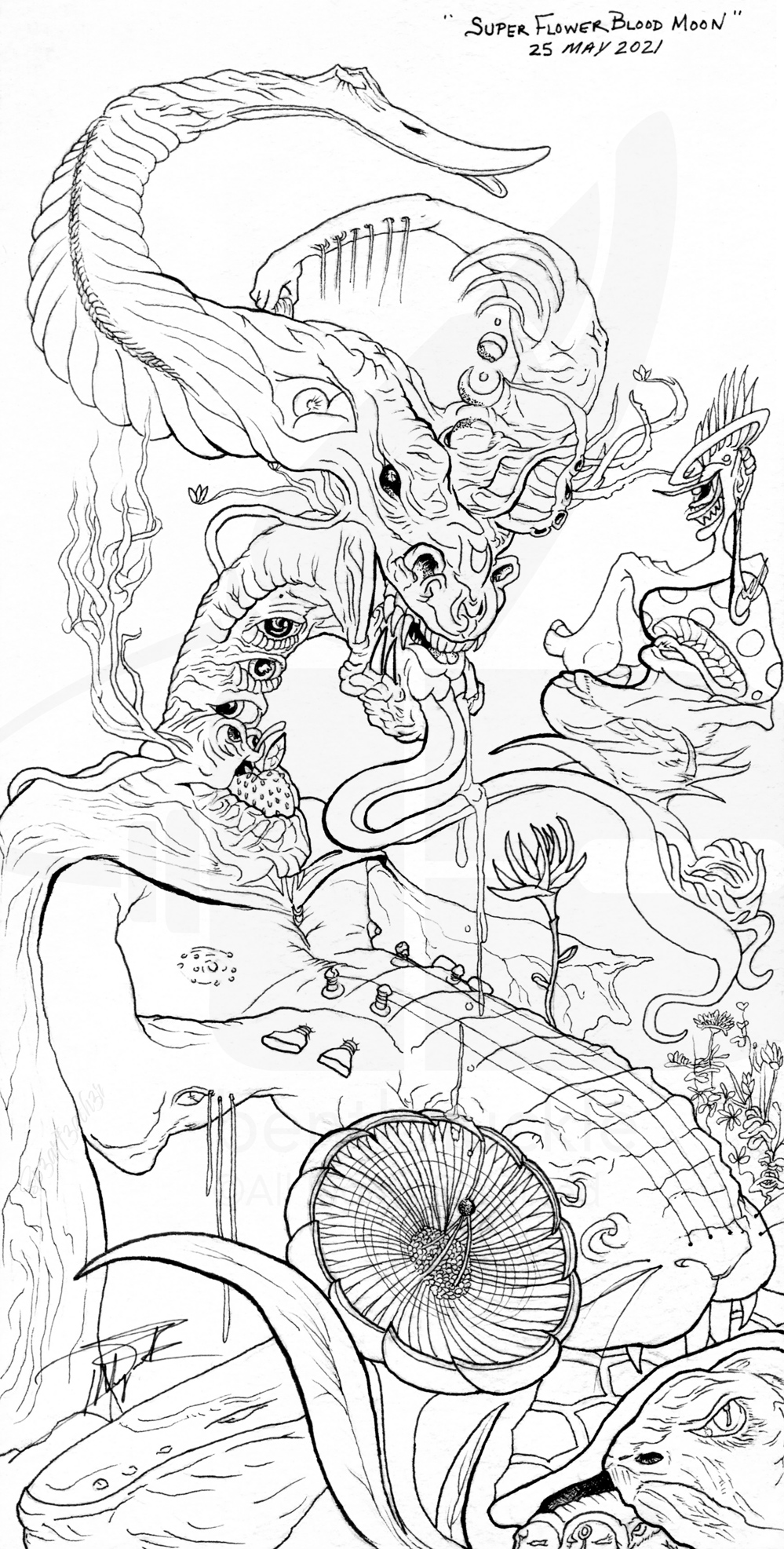 Superflower Blood Moon Pen and Ink